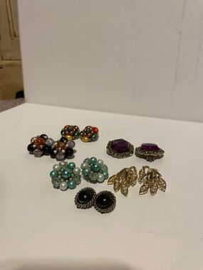 Assorted Women's Clip-On Earrings Set in Multicolor and Gold